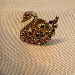 Swarovski Gold Swan pin with Colorful Crystals